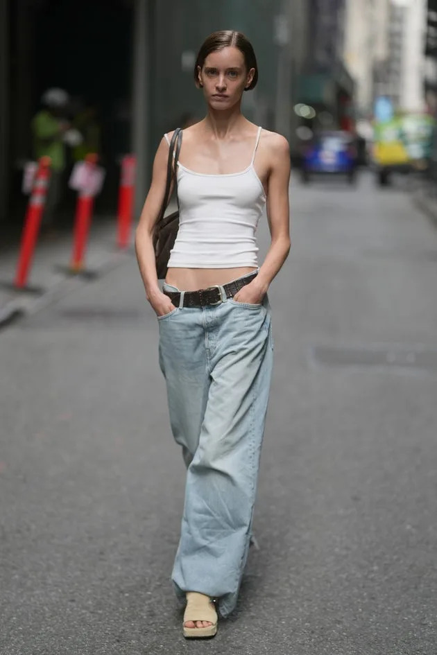 Model Lea Lukek is seen wearing low-rise jeans in New York on Sept. 12.