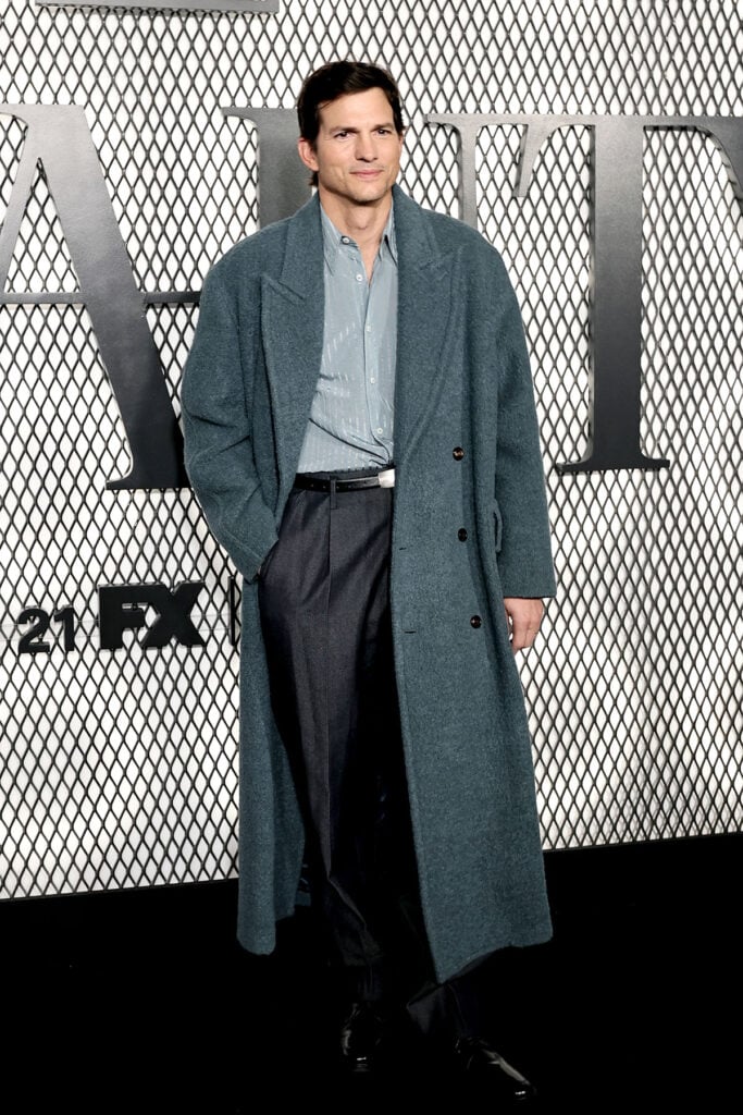 Ashton Kutcher, Ashton Kutcher red carpet, The Beauty New York premiere, Todd Snyder Fall 2025, Todd Snyder menswear, Ashton Kutcher runway look, Kurt Geiger Mercer Oxford shoes, Caroline DeJean styling