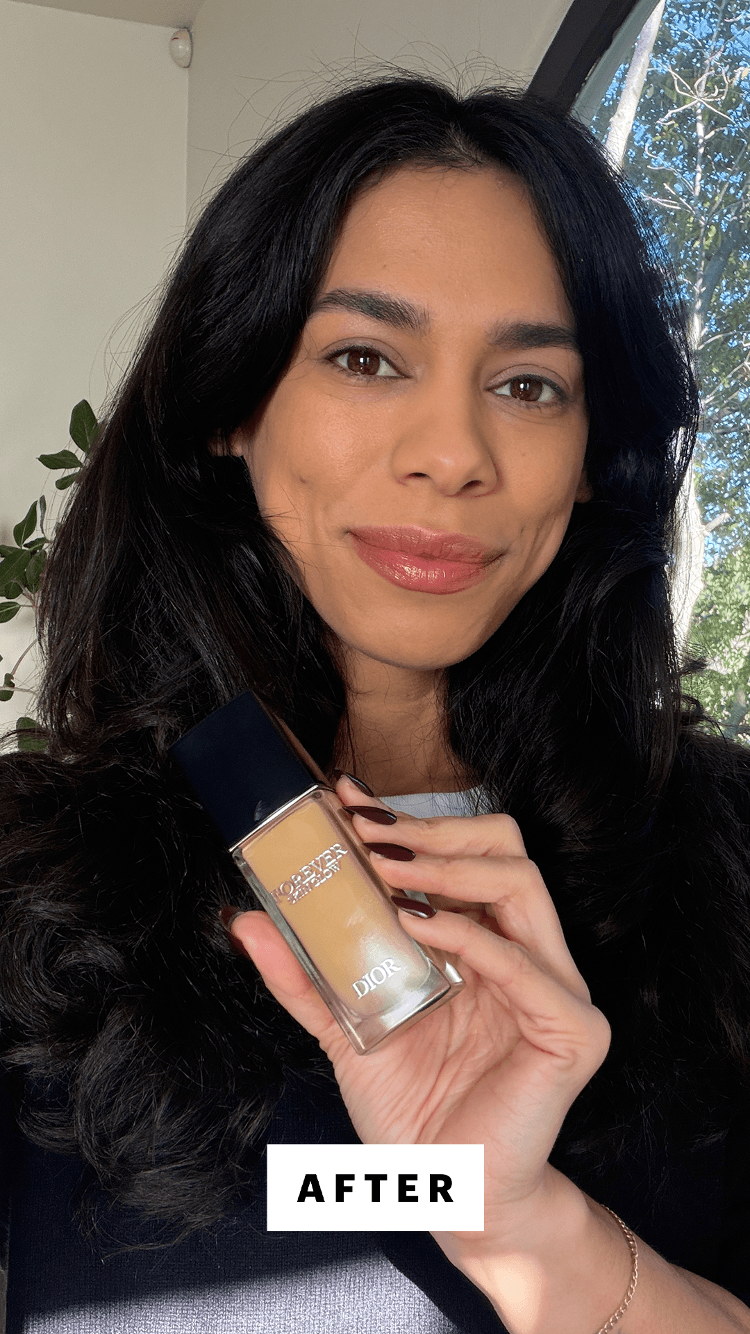 A selfie of Allure senior commerce director Shanna Shipin after applying the Dior Forever Skin Glow Foundation