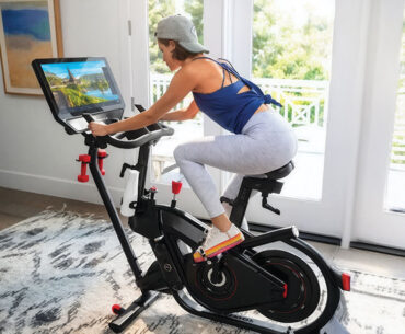 Woman on exercise bike