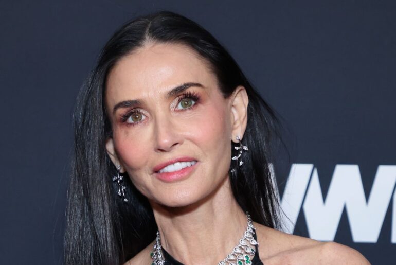 Demi Moore Embraces Natural Beauty With Minimal Glam and Plunging Slip Dress