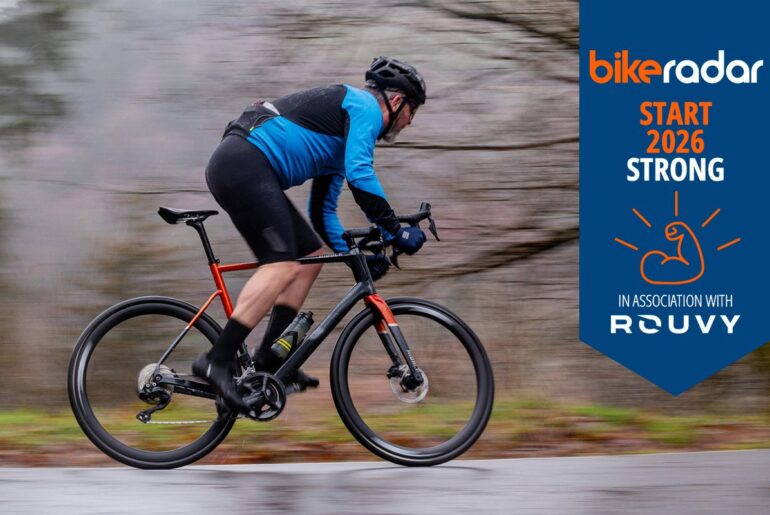 Man on Ribble road bike with Rouvy overlay