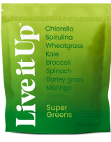LiveitUp Chlorella Spirulina Wheatgrass Kale Broccoli Spinach Barley grass Moringa Super Greens package cover