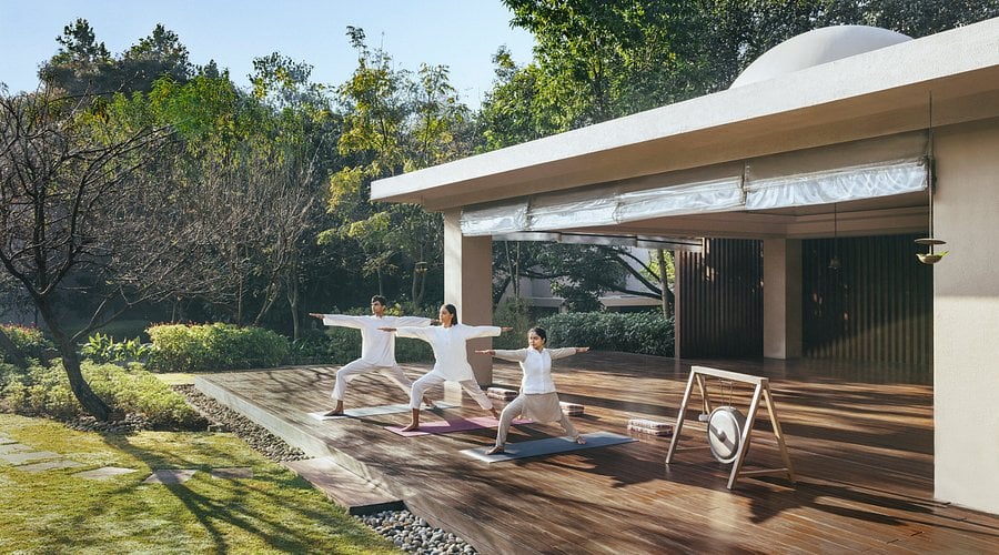 yoga class at the temple.
