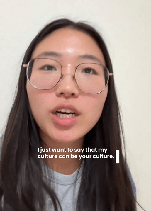 TikTok video of a woman saying "I just want to say that my culture can be your culture."