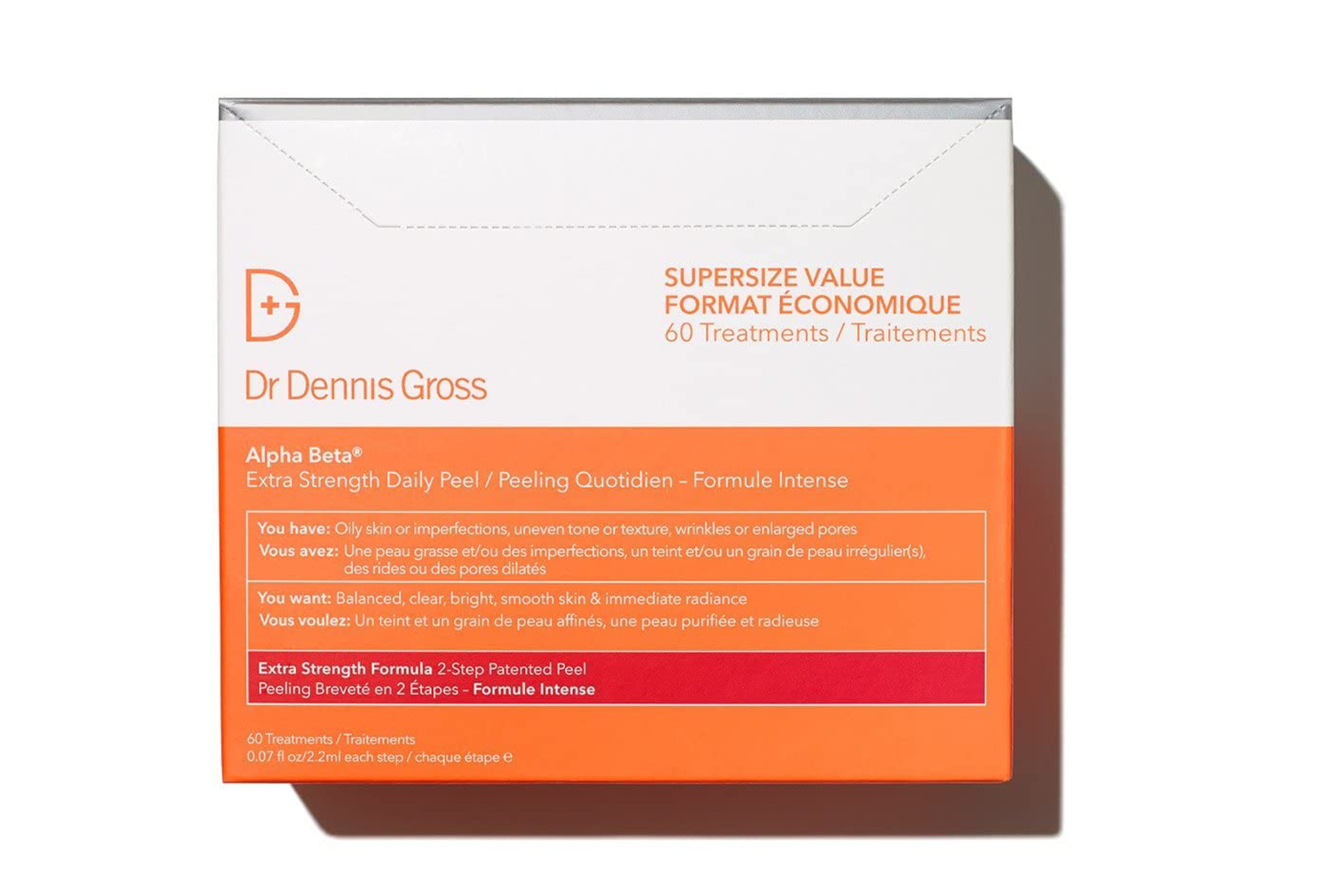 A Dr. Dennis Gross Alpha Beta Extra Strength Daily Peel supersize box with 60 treatments.