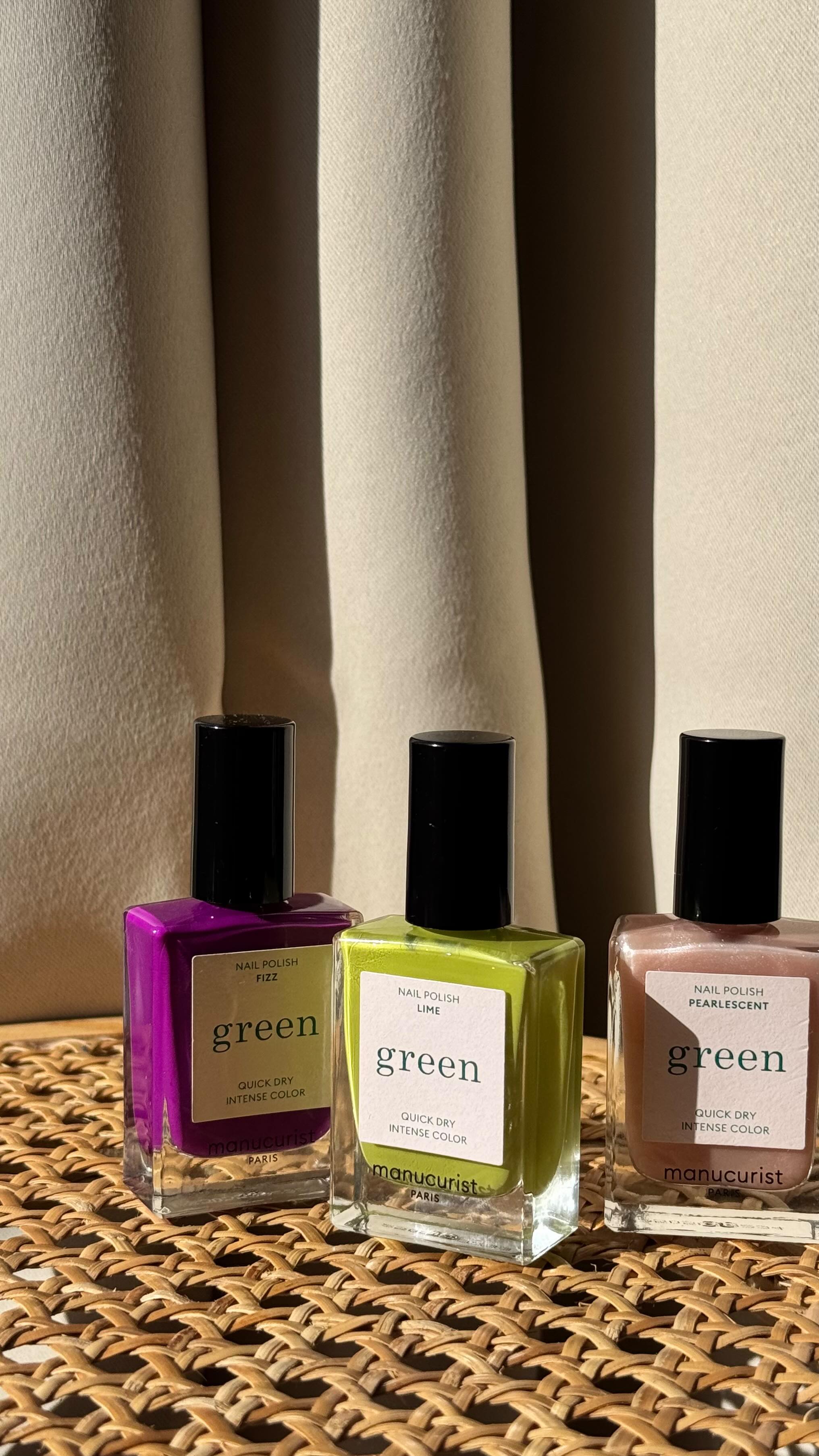 A photo of three manucurist nail polish colours
