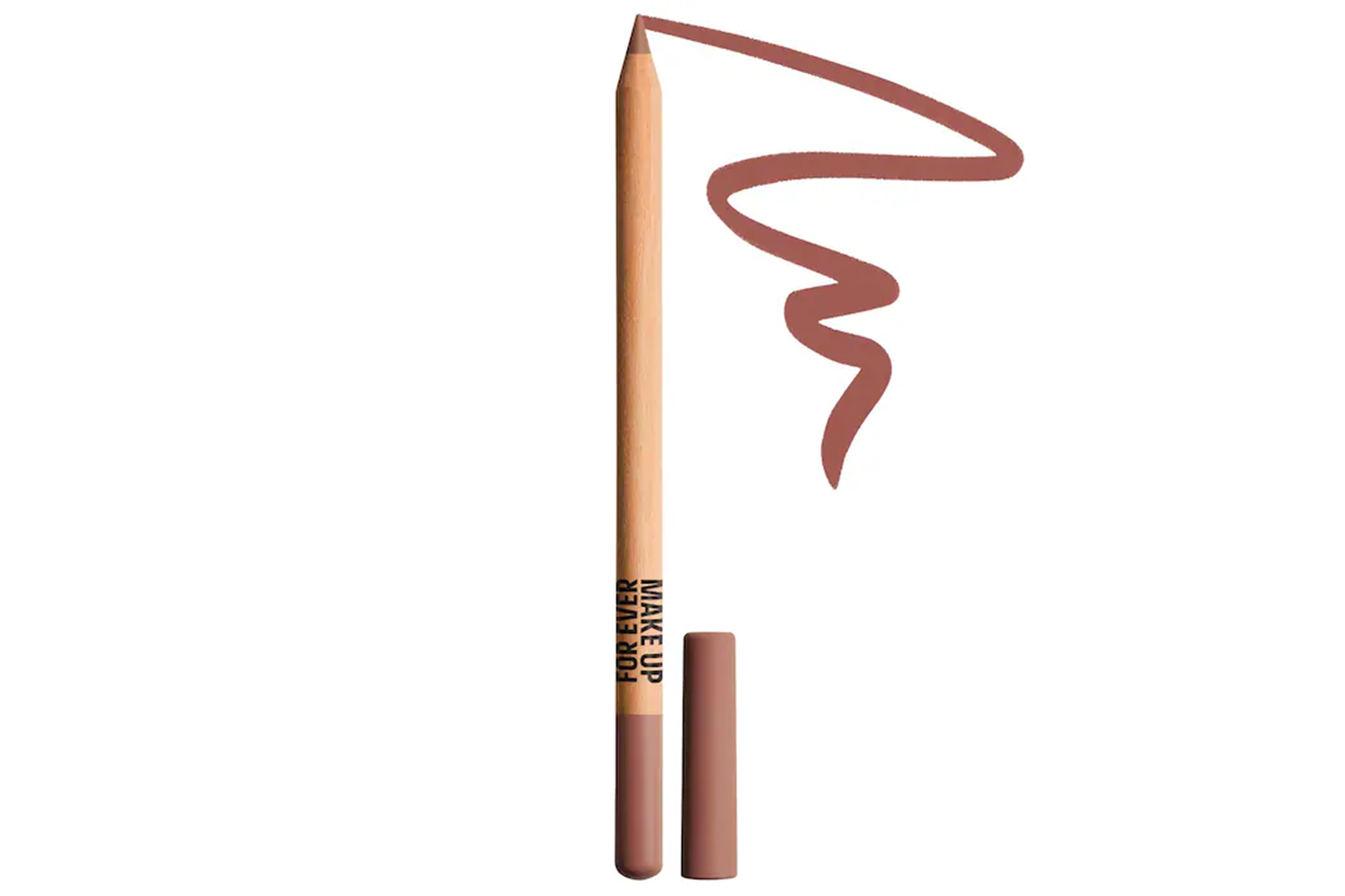 Make Up For Ever lip liner in a nude shade with a cap and a swatch.