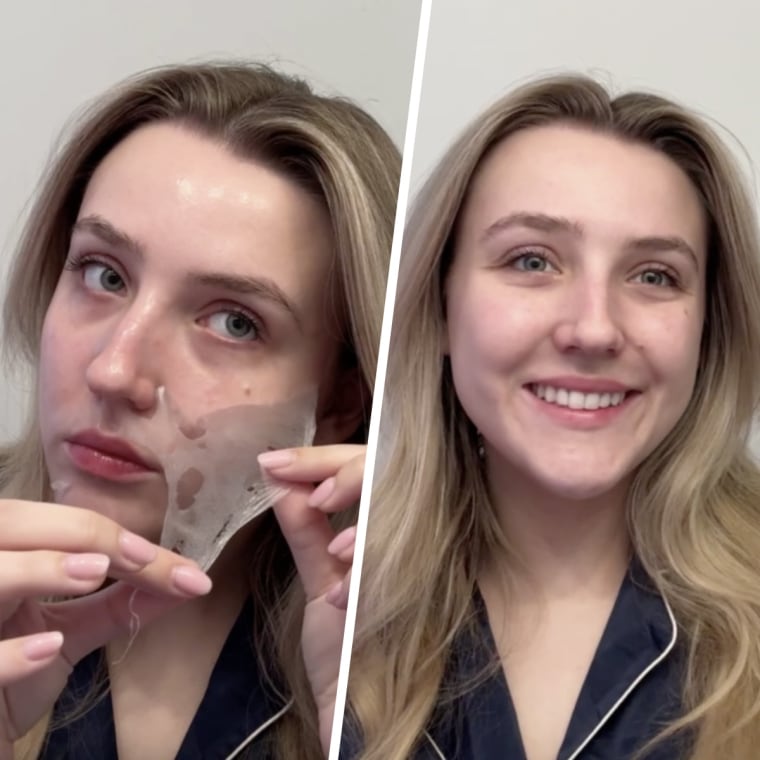 Medicube's peel-off face mask in use