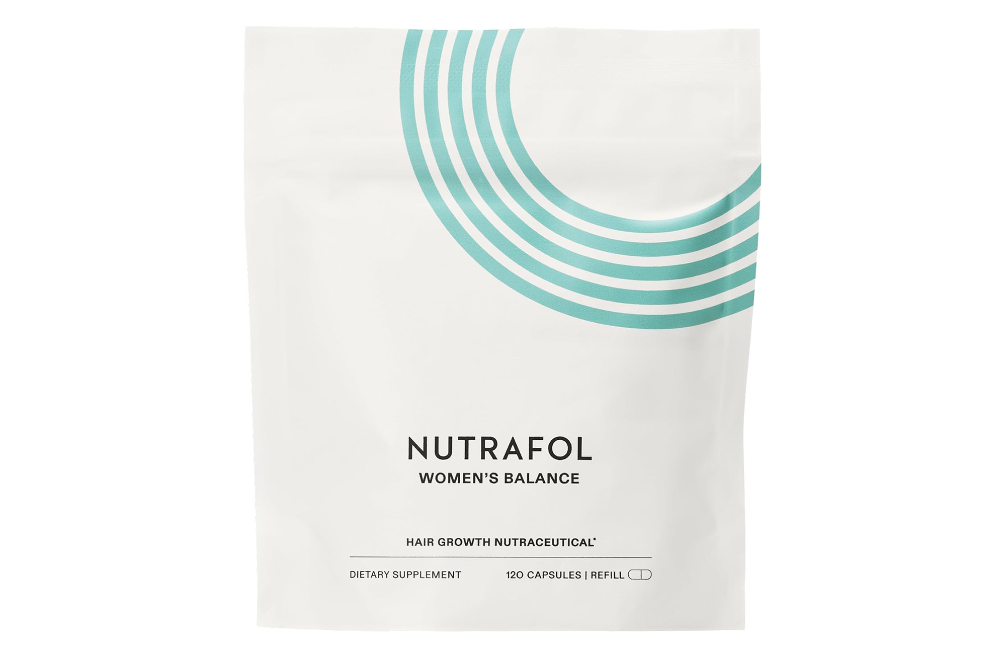 Nutrafol Women's Balance Hair Growth Nutraceutical dietary supplement pouch containing 120 capsules.