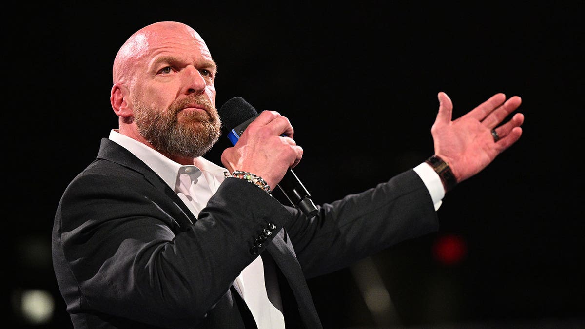 Paul "Triple H" Levesque addresses the crowd during Wrestlepalooza on September 20, 2025.