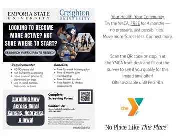 Free 4-Month YMCA Membership and Fitness Program Offered to Rural Adults Through Emporia State, Creighton, and Nishna Valley YMCA Partnership