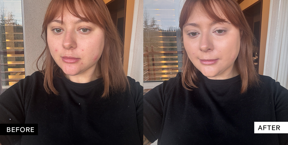 Side-by-side comparison showing hair styling results.