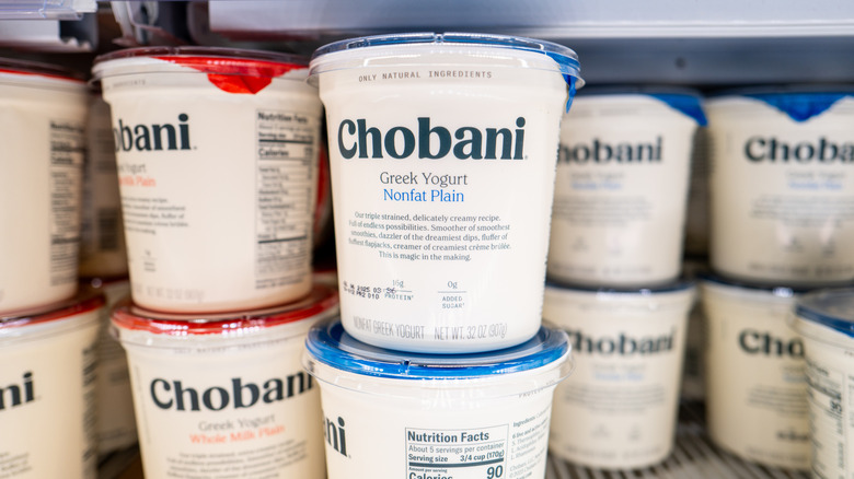 Chobani Greek yogurt in grocery store