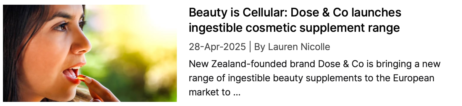 Screenshot of NutraIngredients coverage of Dose & Co Beauty is Cellular launch