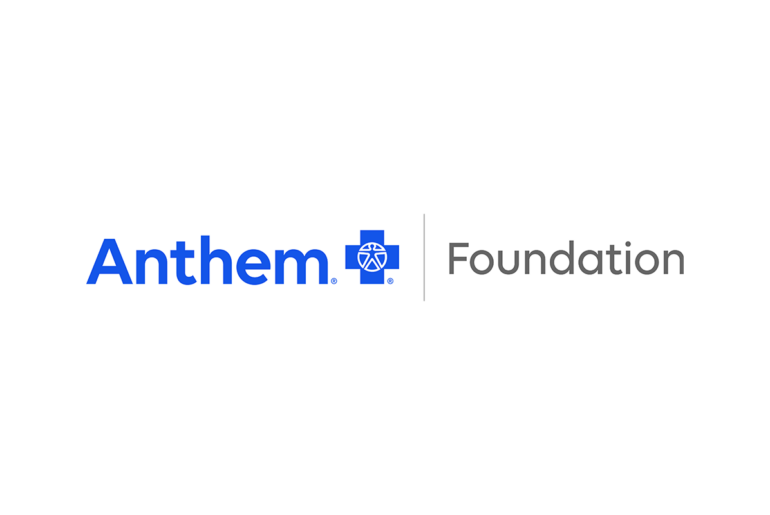 Logo featuring "Anthem" in blue text with a stylized blue cross and circle design, followed by "Foundation" in gray text. A vertical gray line separates the elements, all set against a white backdrop, reminiscent of partnerships like the Los Angeles Regional Food Bank.