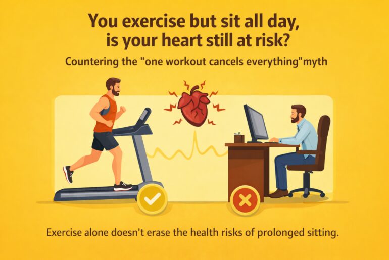 Heart Health: You exercise but sit all day, is your heart still at risk? Countering the “one workout cancels everything” myth