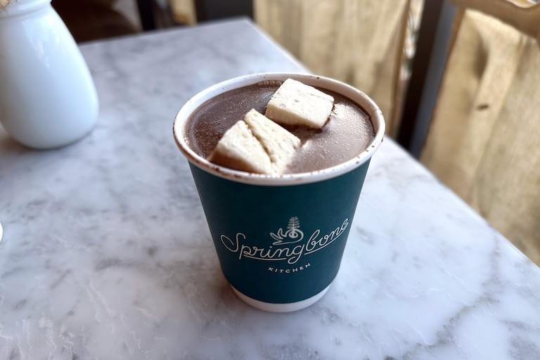 Springbone Kitchen, a New York chain that recently landed in D.C., offers a bone broth hot chocolate that’s surprisingly tasty.