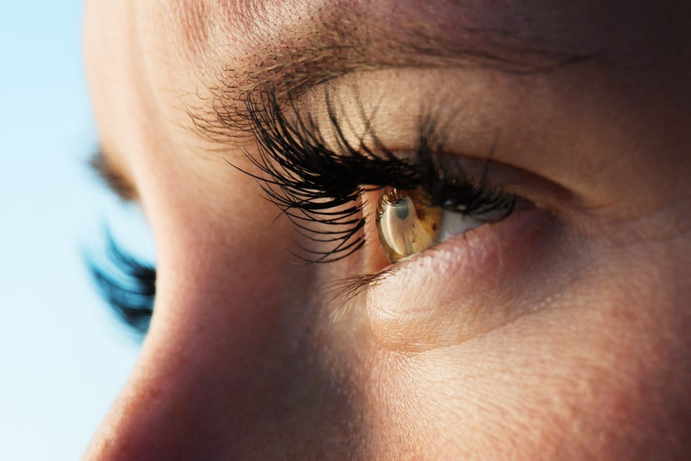 close-up of woman's eye looking away