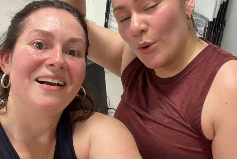 Jennifer Escandon, left, recently earned her Zumba certification and is offering the program in Yellowknife for the first time. She&rsquo;s seen here with Samanta Rios, a participant in the Zumba fitness program. Photo Courtesy of Jennifer Escandon