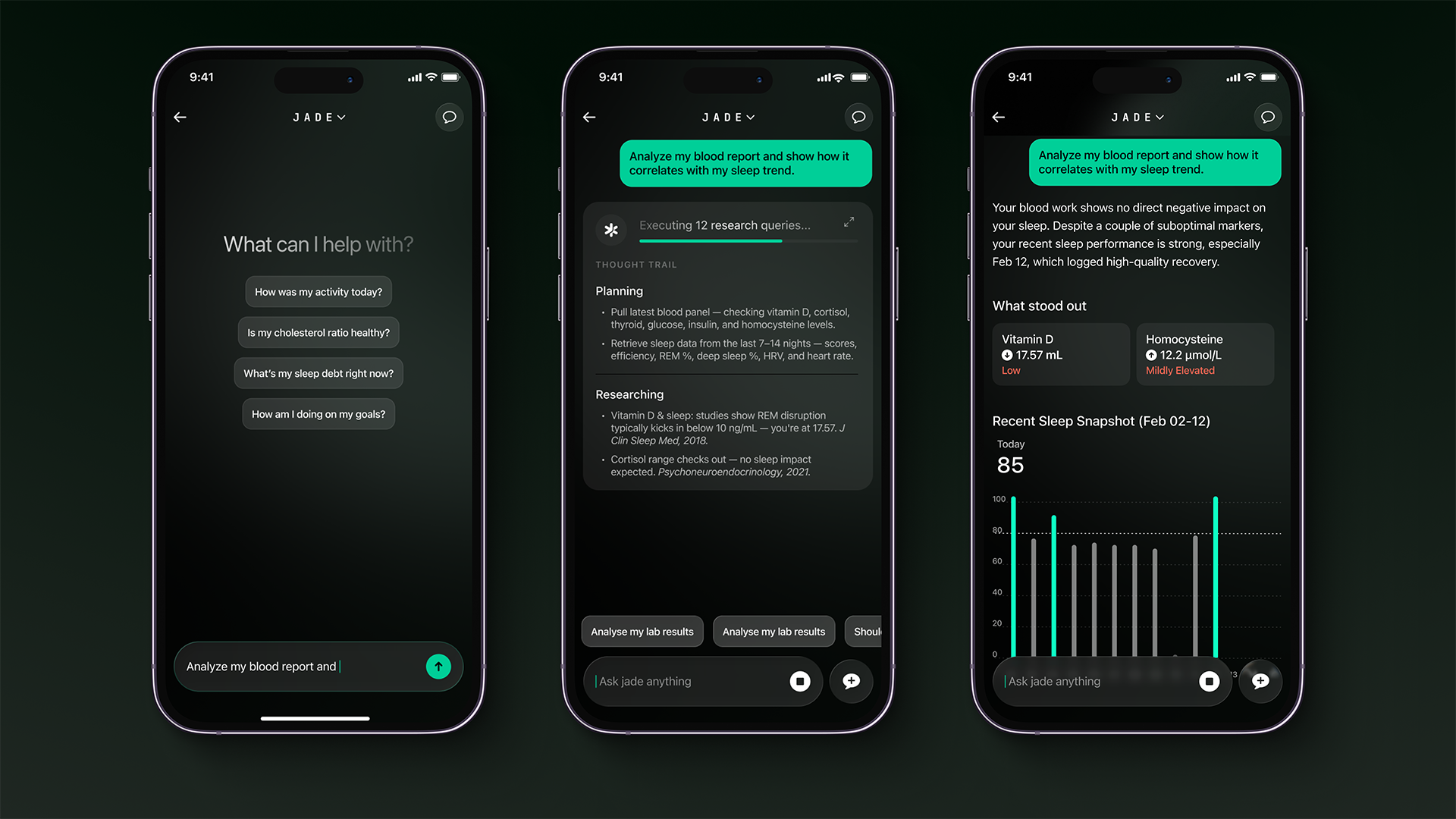 Jade by Ultrahuman – AI health platform (screenshots)