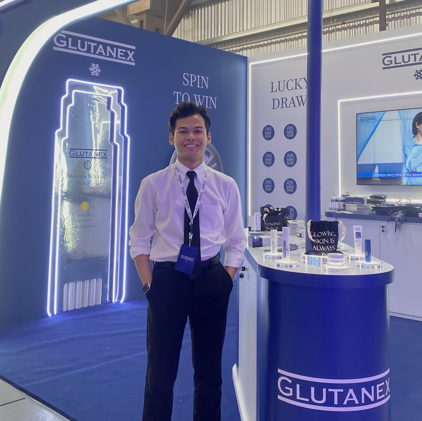 Muhammad Naufal Bin Omar poses for a photo at an event for the cosmetics brand Glutanex. [MUHAMMAD NAUFAL BIN OMAR]