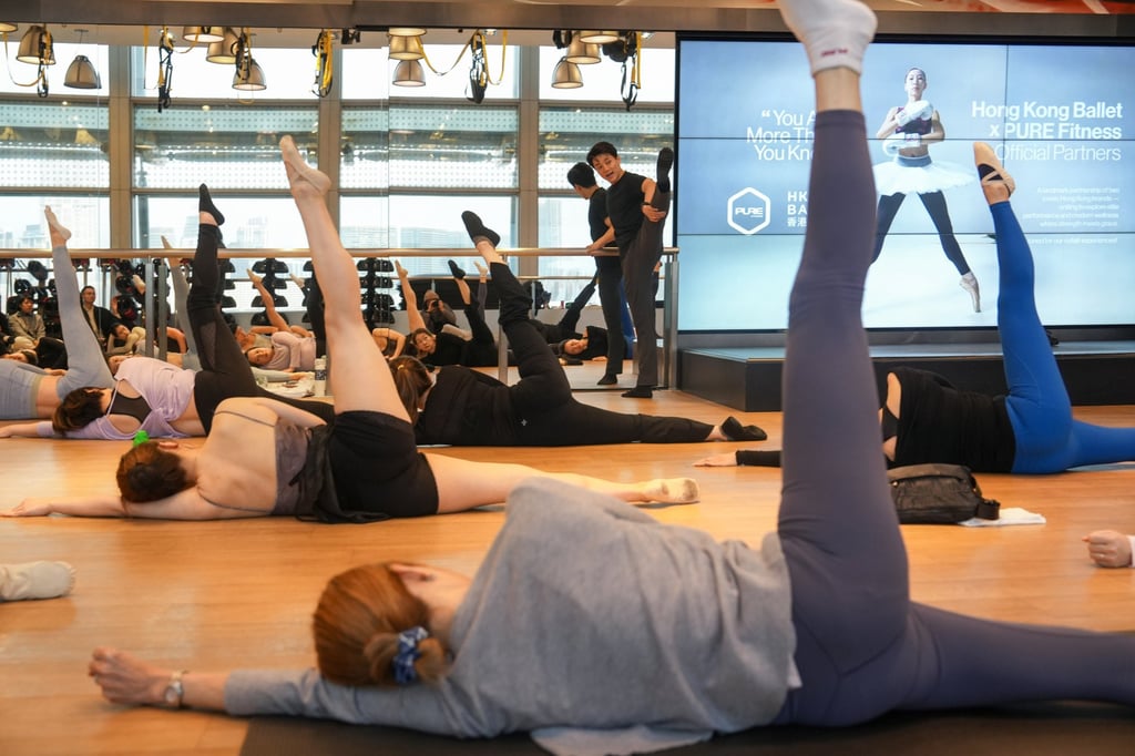 Participants work on ballet muscle training during an introductory workshop led by Shen Jie at a Pure Fitness gym in Central. Photo: Sun Yeung