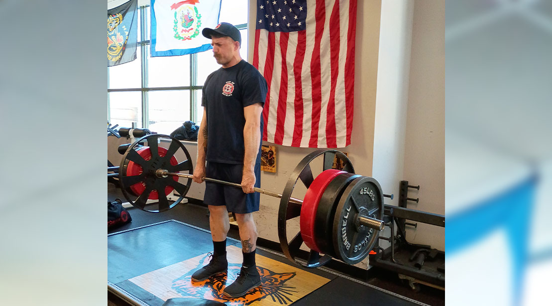 America's Strongest Firefighter Zachary Mills performing his firefighting deadlift workout