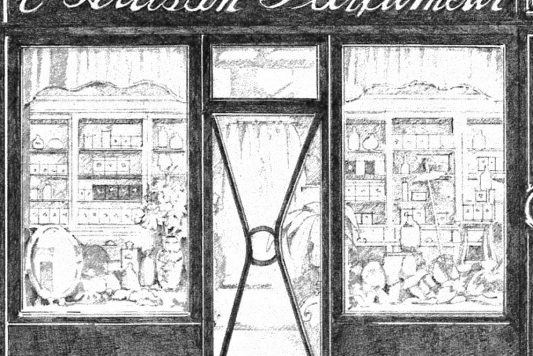 A drawing of L'Artisan Parfumeur's flagship on Paris' Rue Saint-Honoré.