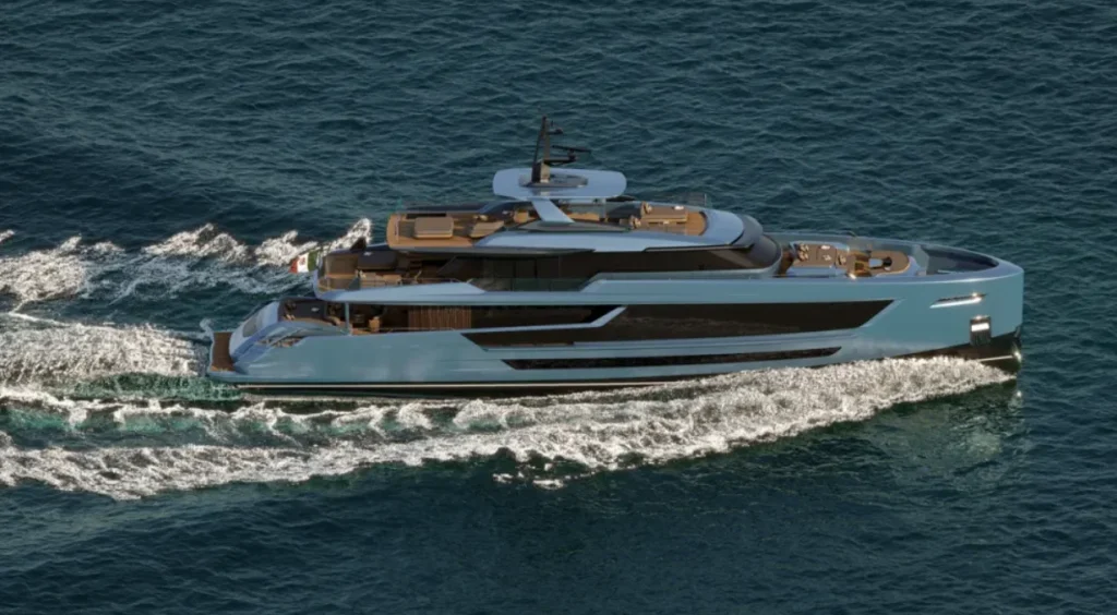 Italian shipyard’s debut superyacht is a 131ft beauty that draws inspiration from supercars