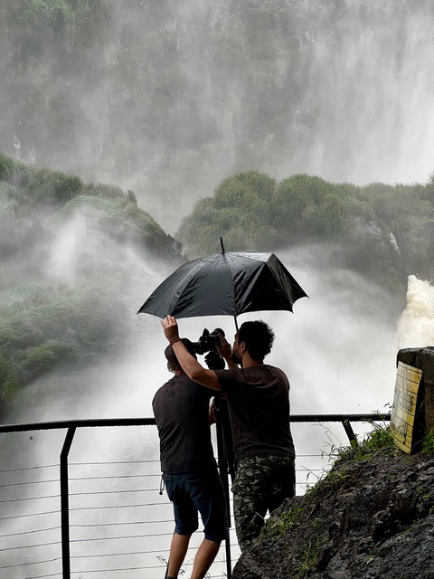 Filming at the falls.
