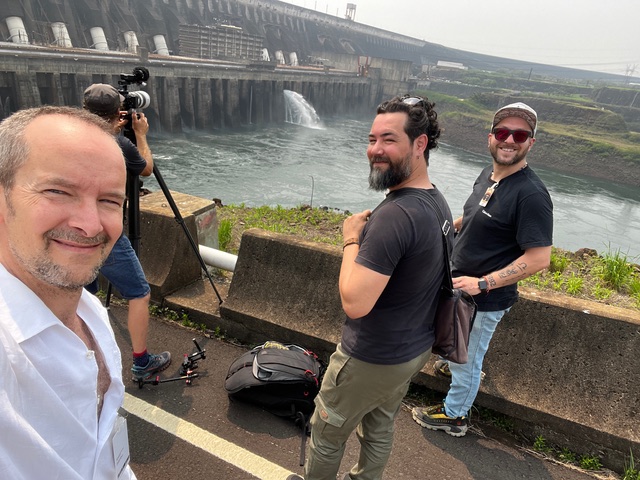 Filming at the dam.
