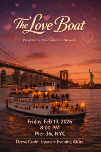 New Solutions Network Announces “The Love Boat” Wellness Harbor Cruise Experience in New York City Event flyer for “The Love Boat: Valentine’s Wellness Boat Ride,” showing an evening boat cruise with the Brooklyn Bridge and Statue of Liberty in the background.