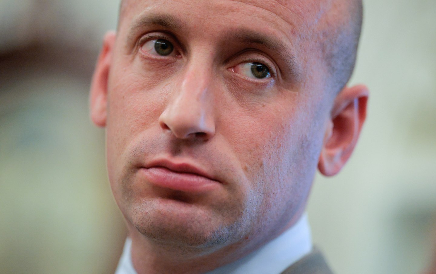 White House deputy chief of staff Stephen Miller attends a meeting with President Donald Trump and Philippine President Ferdinand Marcos Jr. in the Oval Office.