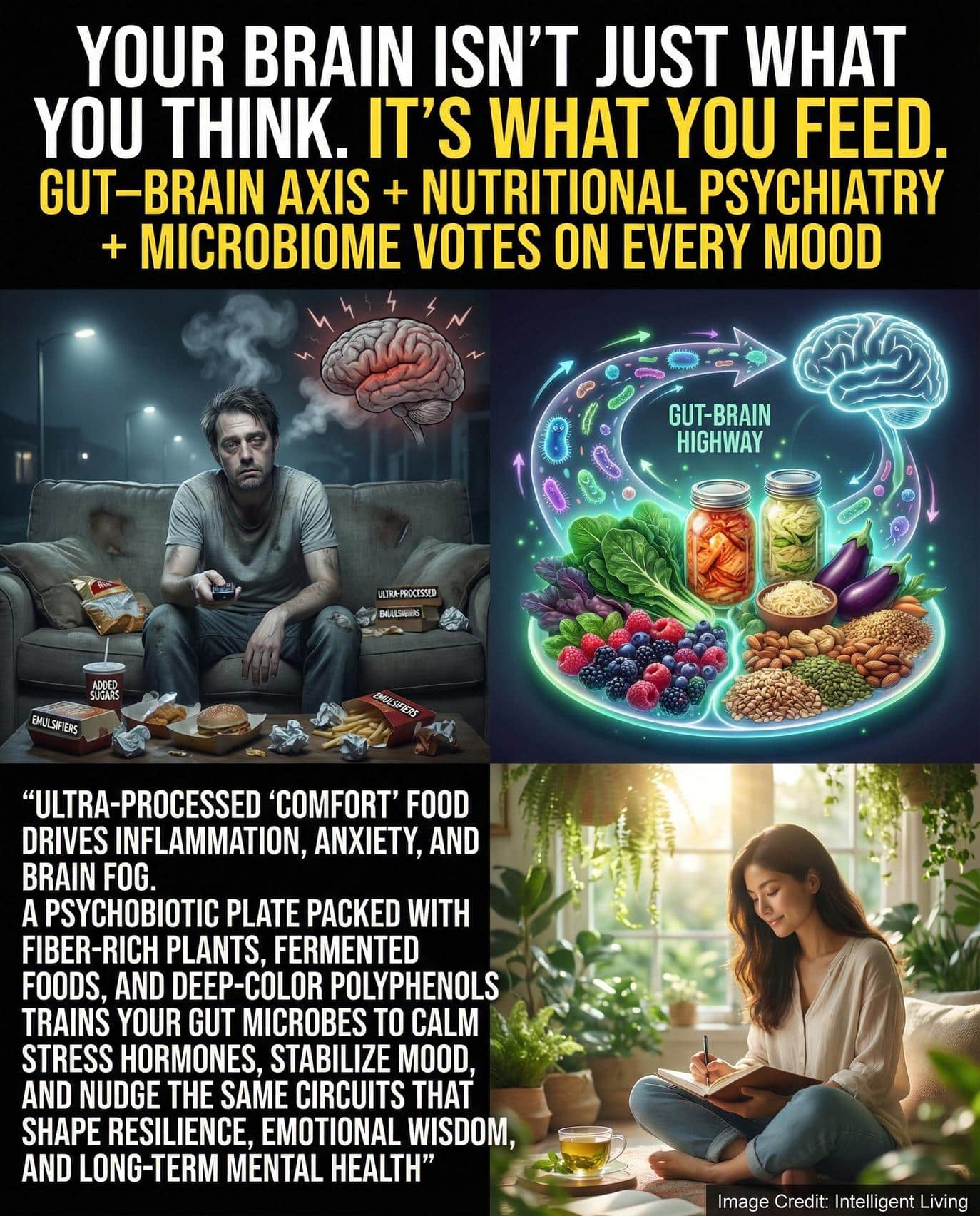 Evidence from a randomized psychobiotic diet trial indicates that four weeks of targeted eating can reduce perceived stress and trigger measurable shifts in tryptophan-related metabolites.