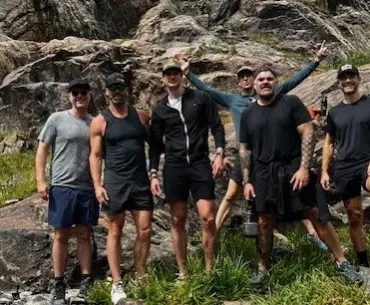 middle-aged men on a hiking trip