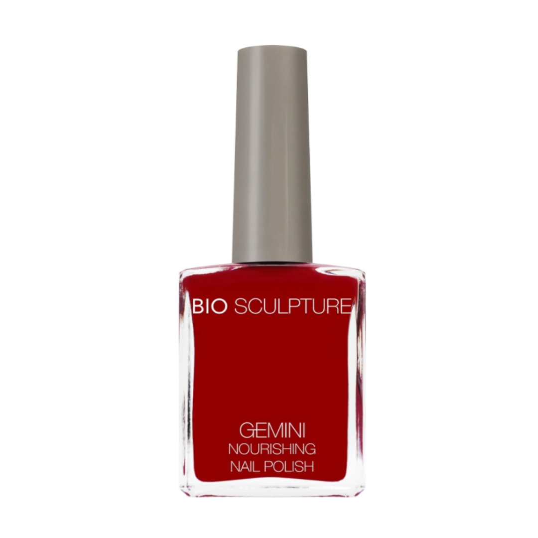 A product shot of the Bio Sculpture Nail Polish in the shade Pillar Box Red, on a white background