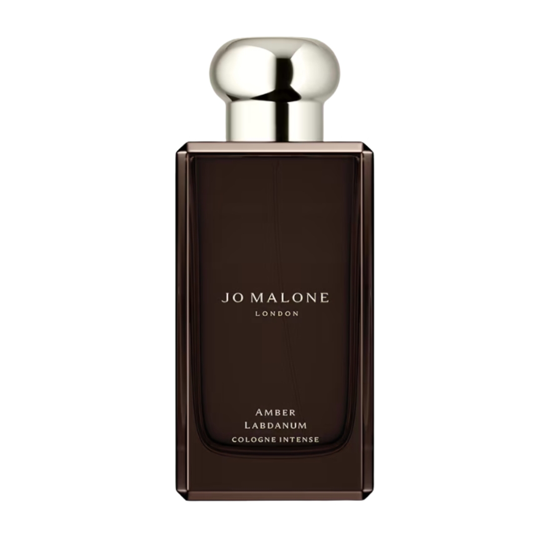 A product shot of the Jo Malone London Amber & Labdanum cologne, on a white background