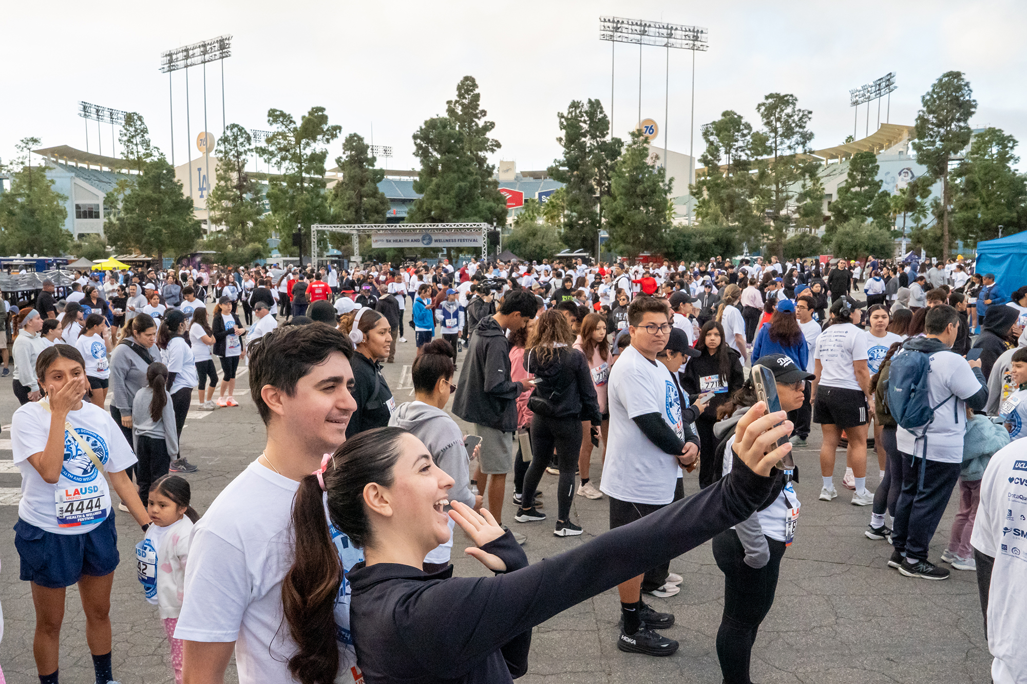 A couple takes a selfie ahead of the start of...
