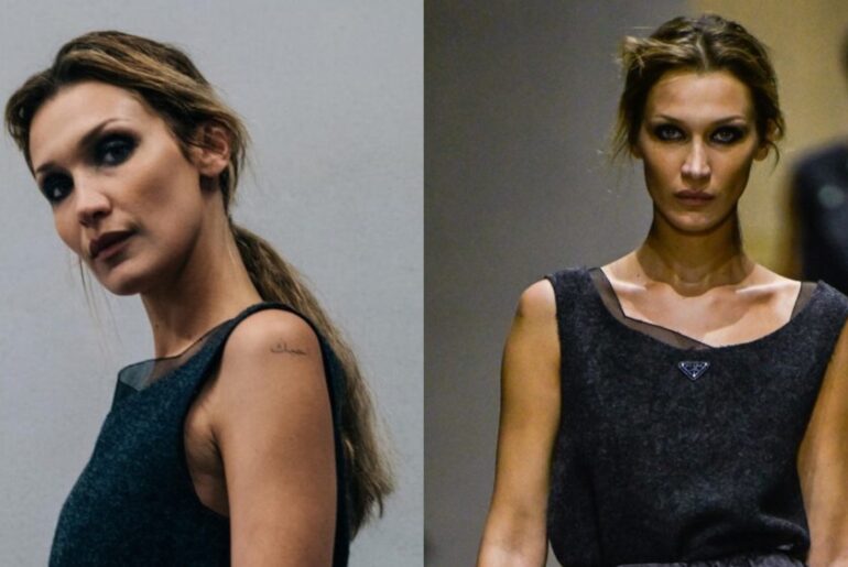 Bella Hadid at the Prada Fall 2026 ready-to-wear show.