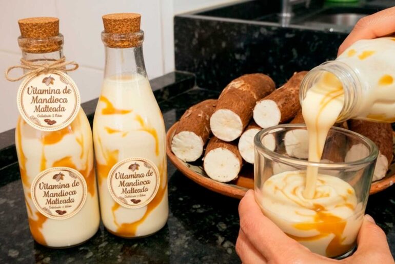 Woman transforms cassava into gourmet bottled vitamin drinks, sells each one for R$6 to R$8, and shows how to make up to R$32 in profit per day with less than R$50