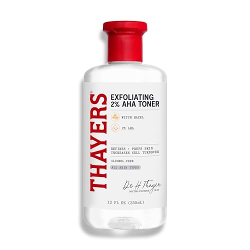 Thayers 2% Aha Exfoliating and Brightening Toner With Glycolic Acid, Lactic Acid and Witch Hazel, Smoothing and Pore Refining Skin Care for All Skin Types, 12 Fl Oz​