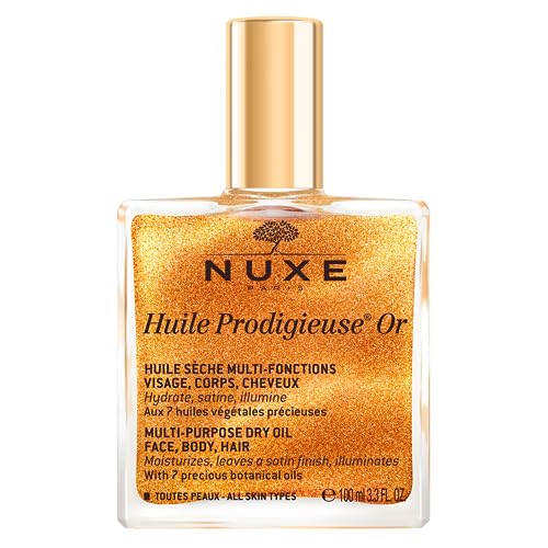 Nuxe Huile Prodigieuse Shimmer Multi-Purpose Dry Oil - Luxurious Radiant Glow and Hydration for Face, Body & Hair, 3.3 Fl Oz
