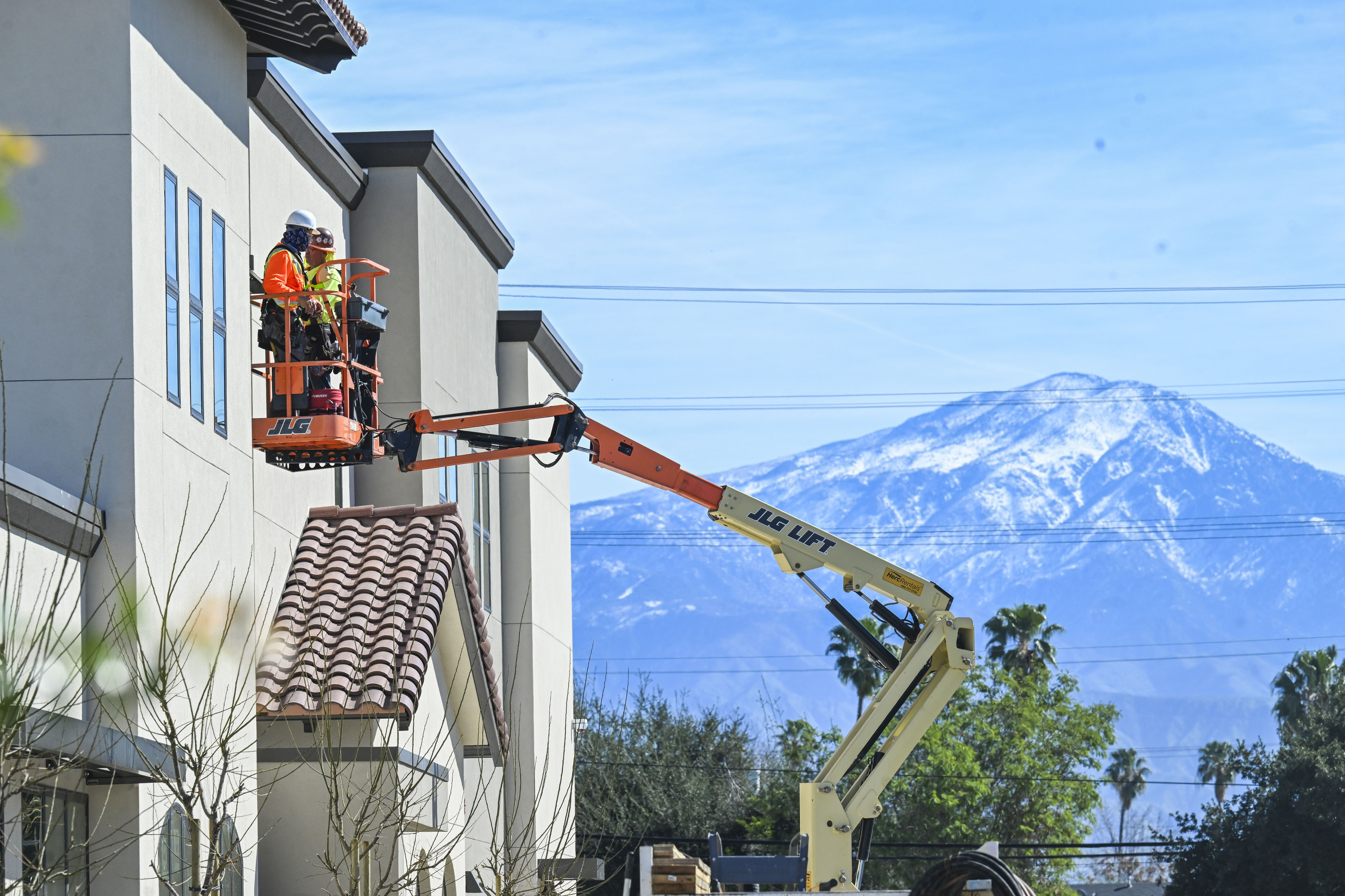 Construction crews work on the San Bernardino Community Wellness Campus...