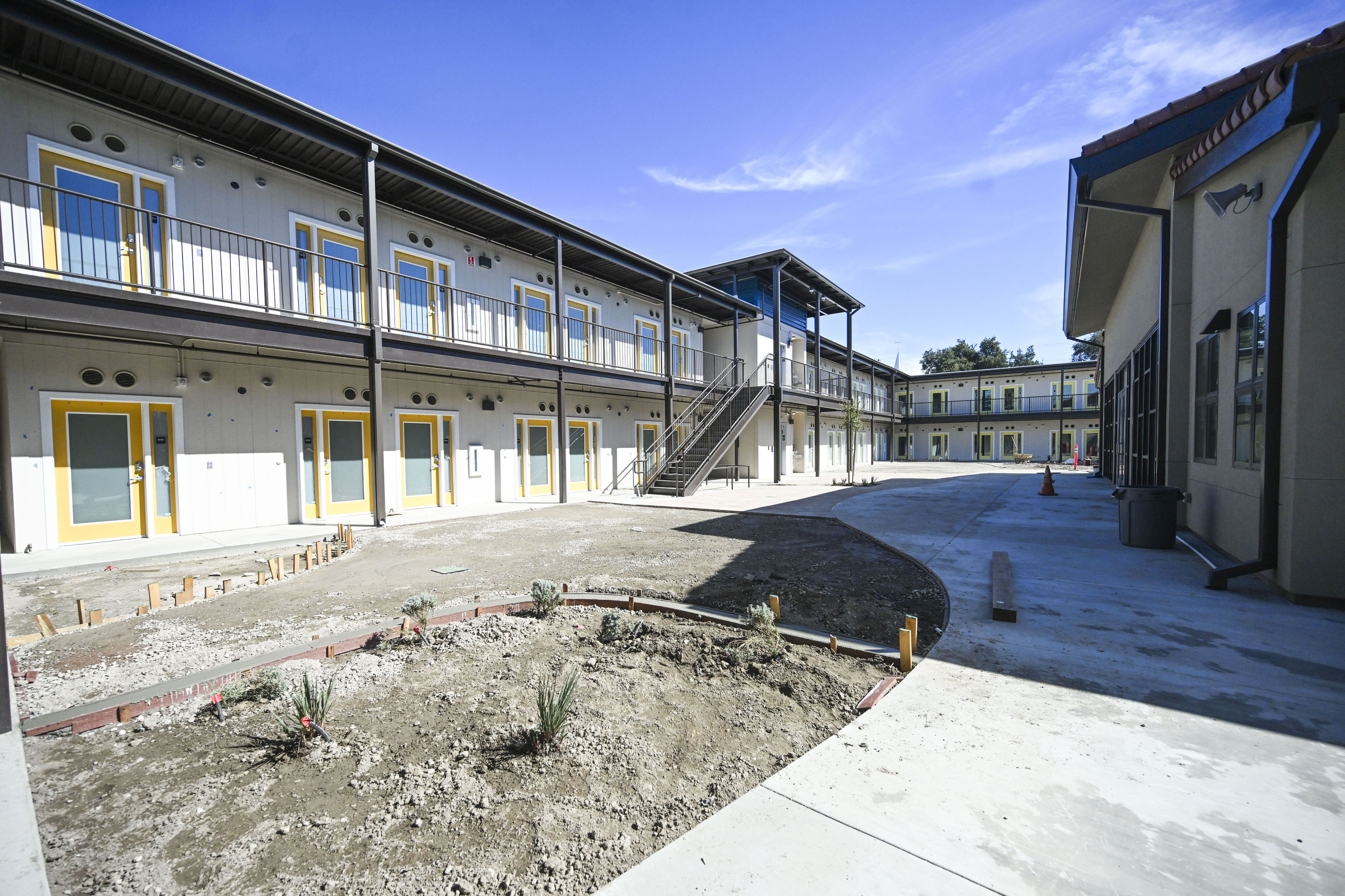 The nearly finished San Bernardino Community Wellness Campus housing units...