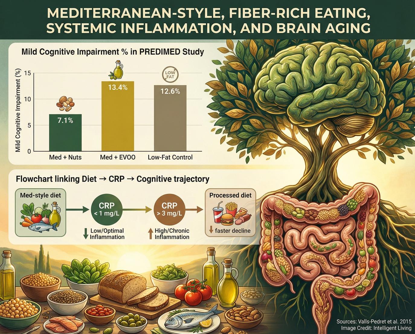 Low-grade systemic inflammation functions as a primary biological currency linking diet, microbiome health, and mental well-being.