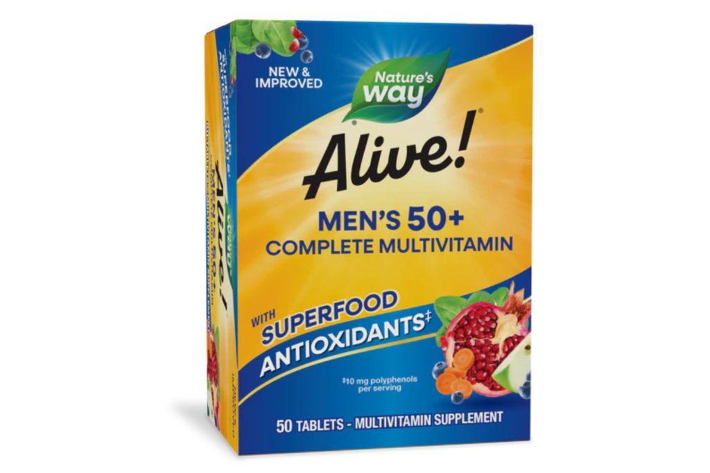A box of vitamins for men over 50