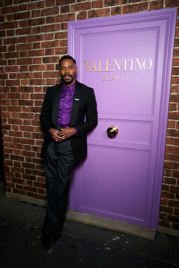 Colman Domingo attends the Valentino Beauty x Colman Domingo House party, Colman Domingo, Lily Allen, Valentino Beauty House Party London, Valentino London event, Alessandro Michele Valentino, Colman Domingo Valentino custom look, Lily Allen Valentino Spring 2026 Fireflies collection, Valentino Garavani boots, Valentino Garavani DeVain bag, Boucheron jewellery, London fashion event