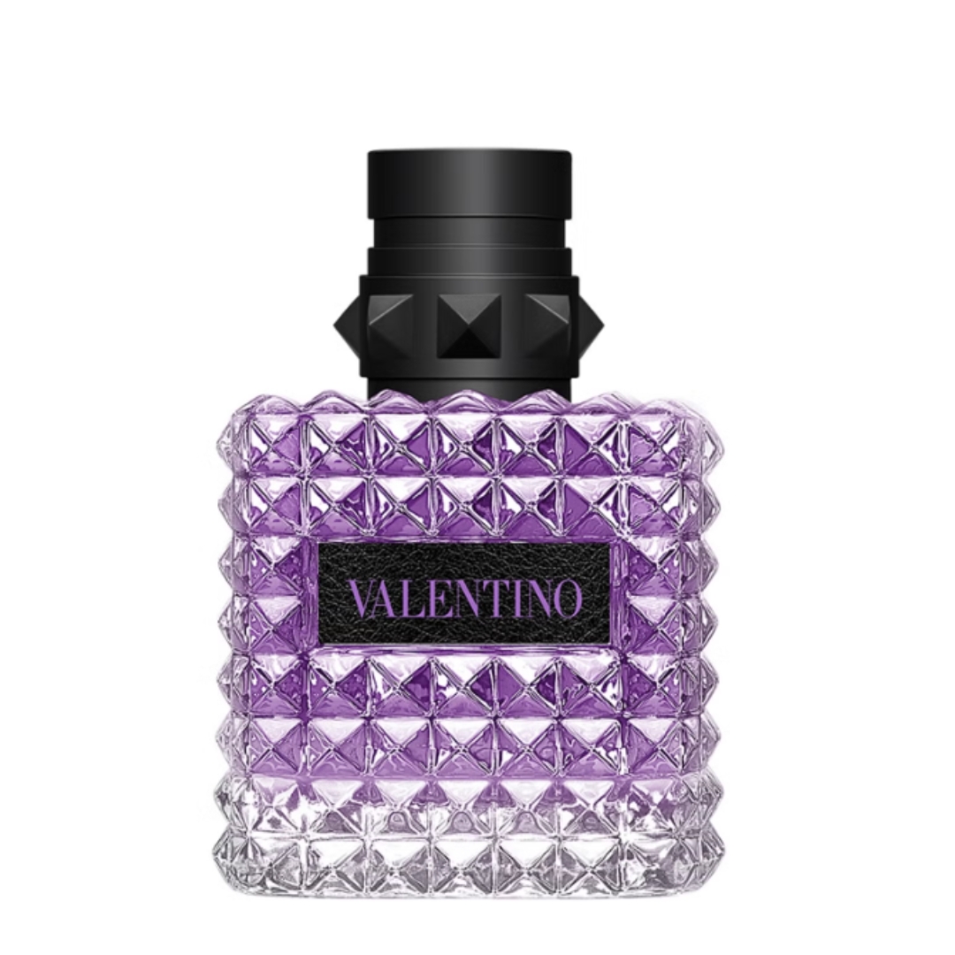 A product shot of the Valentino BORN IN ROMA DONNAPurple Melancholia Eau De Parfum, on a white background