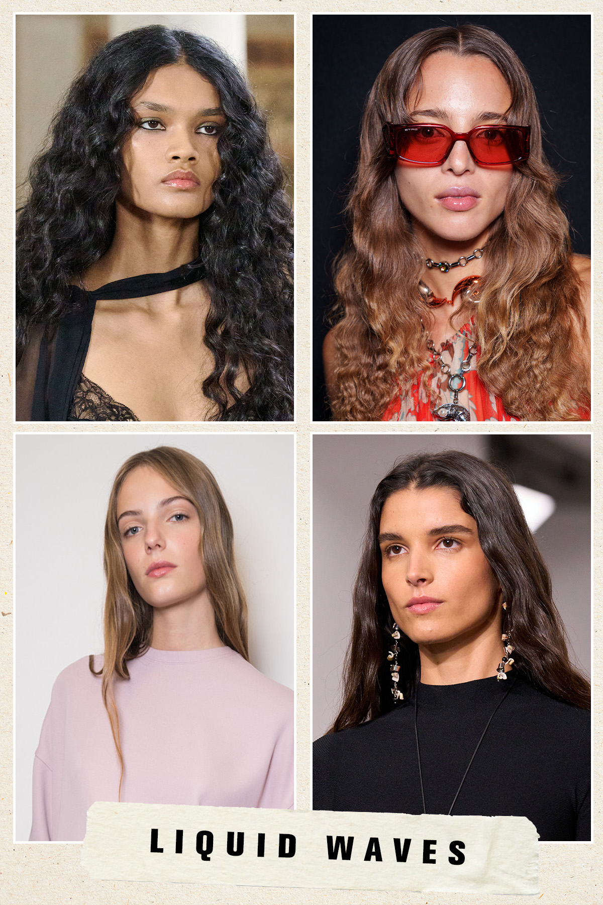 Models showing the liquid waves spring/summer 2026 beauty trends
